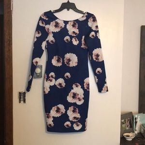 Blue midi dress with beautiful roses all over!